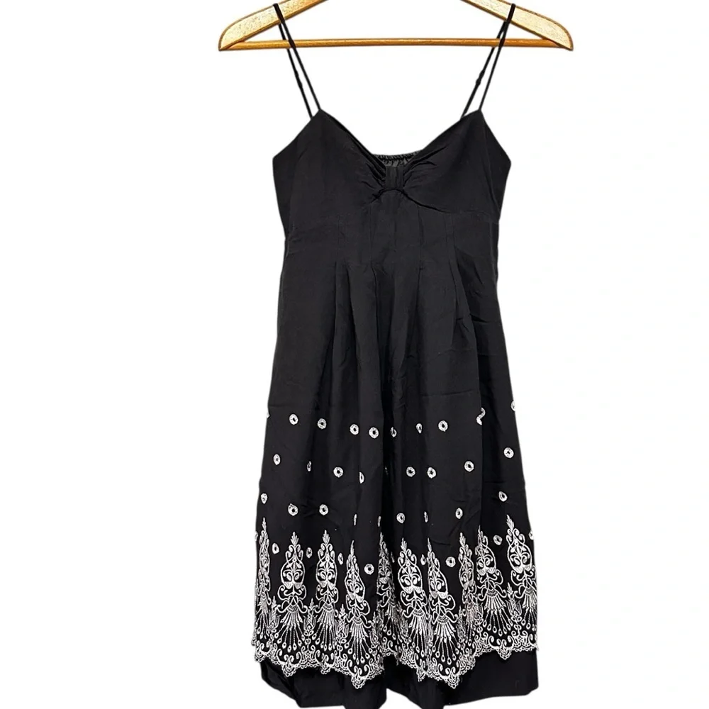 Forever 21 Y2K Black Embroidered Dress Small Boho Slip Dress Festival Party